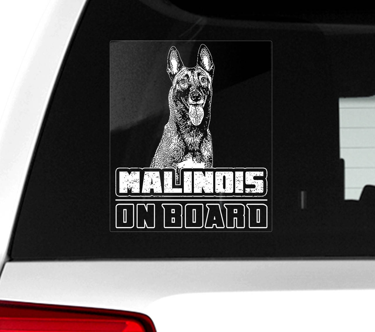 

Наклейка на авто Малинуа (бельгийская овчарка) на борту (Malinois On Board), Белый