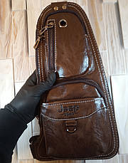 Шкіряна сумка-рюкзак на плече чоловіча Jeep темний шоколад (Реальныефото), фото 2