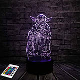 3D світильник з пультом і акумулятором 3D Lamp Йода (LP-3010), фото 7