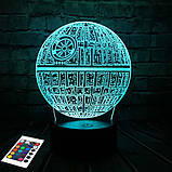 3D світильник з пультом і акумулятором 3D Lamp Зірка смерті (LP-2936), фото 6