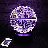 3D світильник з пультом і акумулятором 3D Lamp Зірка смерті (LP-2936), фото 9