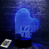 3D світильник з пультом і акумулятором 3D Lamp Серце Love (LP-2816), фото 6