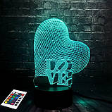 3D світильник з пультом і акумулятором 3D Lamp Серце Love (LP-2816), фото 8