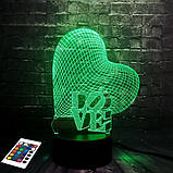 3D світильник з пультом і акумулятором 3D Lamp Серце Love (LP-2816), фото 9