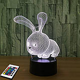 3D світильник з пультом і акумулятором 3D Lamp Заєць (LP-2770), фото 6