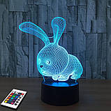3D світильник з пультом і акумулятором 3D Lamp Заєць (LP-2770), фото 7
