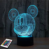 3D-світильник з пультом і акумулятором 3D Lamp Мікі Маус (LP-2754), фото 9