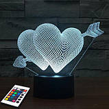 3D світильник з пультом і акумулятором 3D Lamp Серця (LP-2730), фото 6