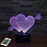 3D світильник з пультом і акумулятором 3D Lamp Серця (LP-2730), фото 8