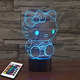 3D світильник з пультом і акумулятором 3D Lamp Hello Kitty (LP-2633), фото 7