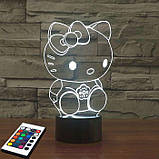 3D світильник з пультом і акумулятором 3D Lamp Hello Kitty (LP-2633), фото 8