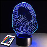 3D світильник з пультом і акумулятором 3D Lamp Навушники (LP-2619), фото 6