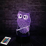 3D світильник з пультом і акумулятором 3D Lamp Сова (LP-2612), фото 7