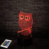 3D світильник з пультом і акумулятором 3D Lamp Сова (LP-2612), фото 9