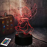 3D світильник з пультом і акумулятором 3D Lamp Стіч (LP-2544), фото 7