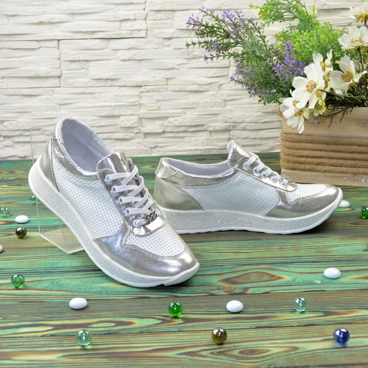 Стильные кожаные кроссовки, цвет серебро/белый: продажа, цена в Днепре ...