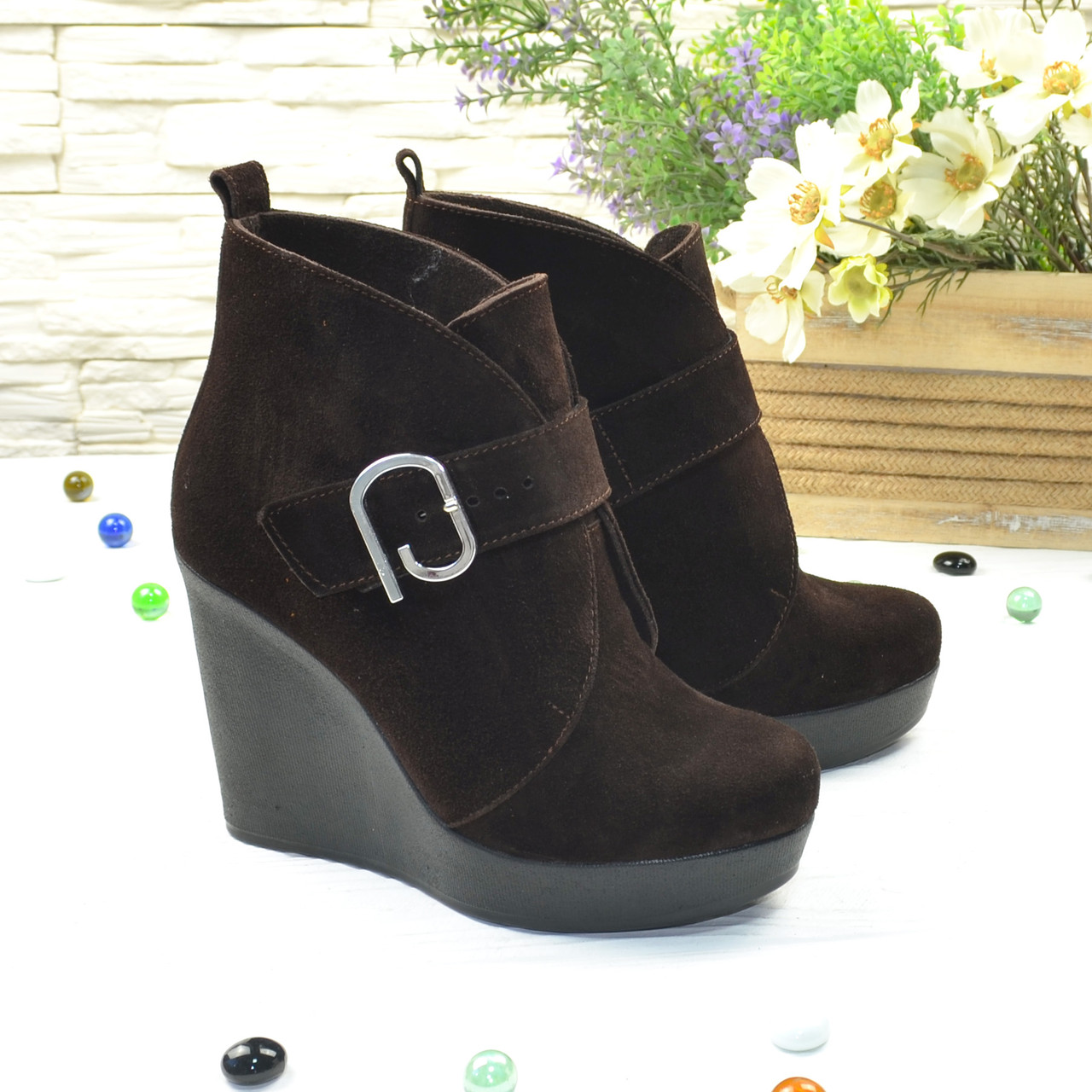 Замшеві черевики жіночі на високій платформі, фото 1