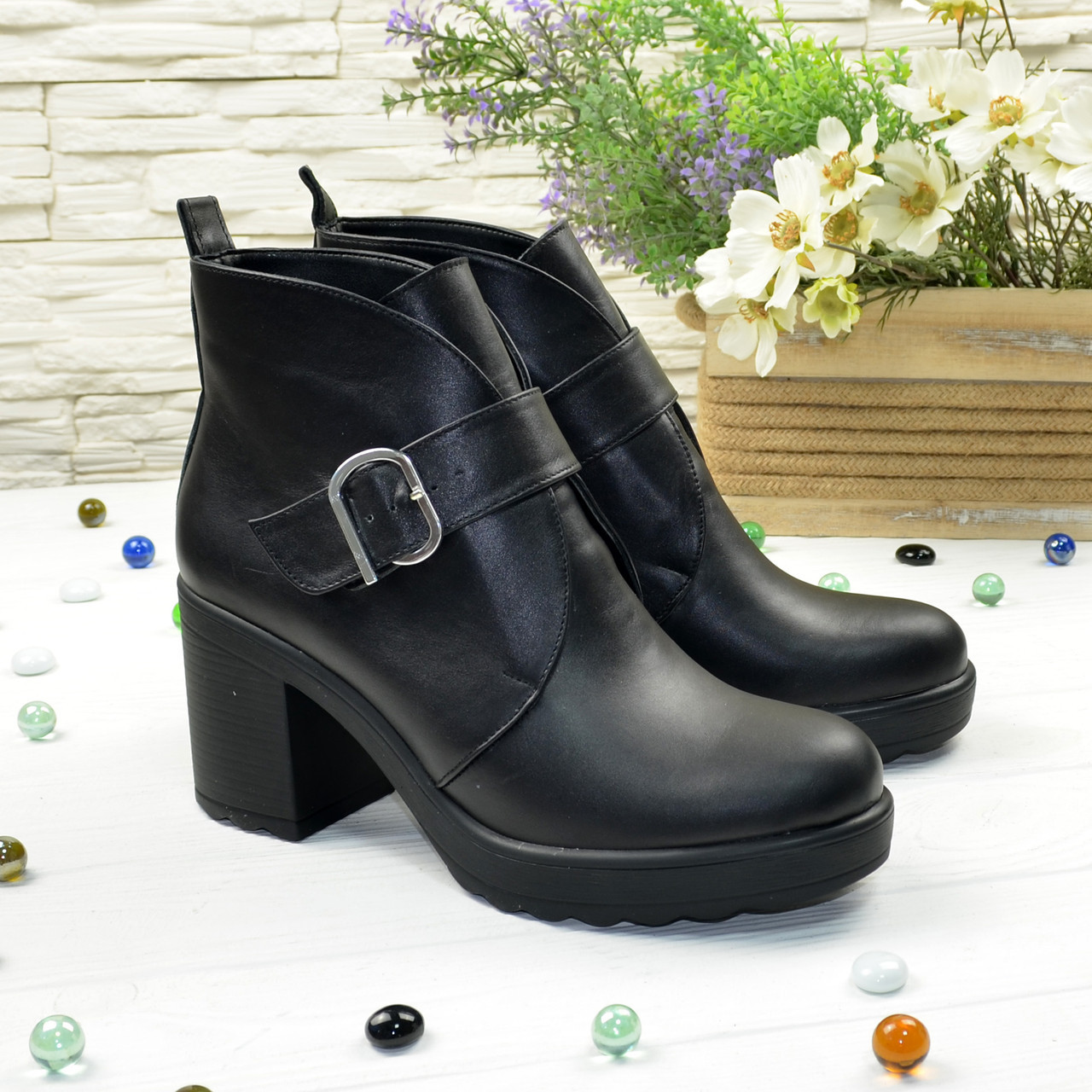 Черевики чорні жіночі на стійкому каблуці, фото 1