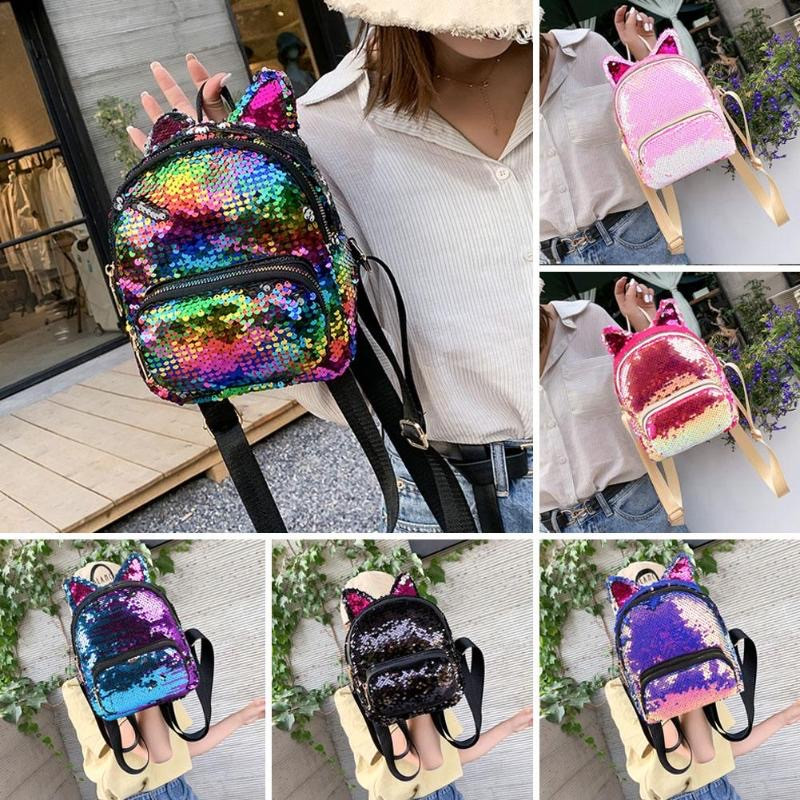 Стильный Молодежный Рюкзак с Пайетками и с Ушками для Девушек ...