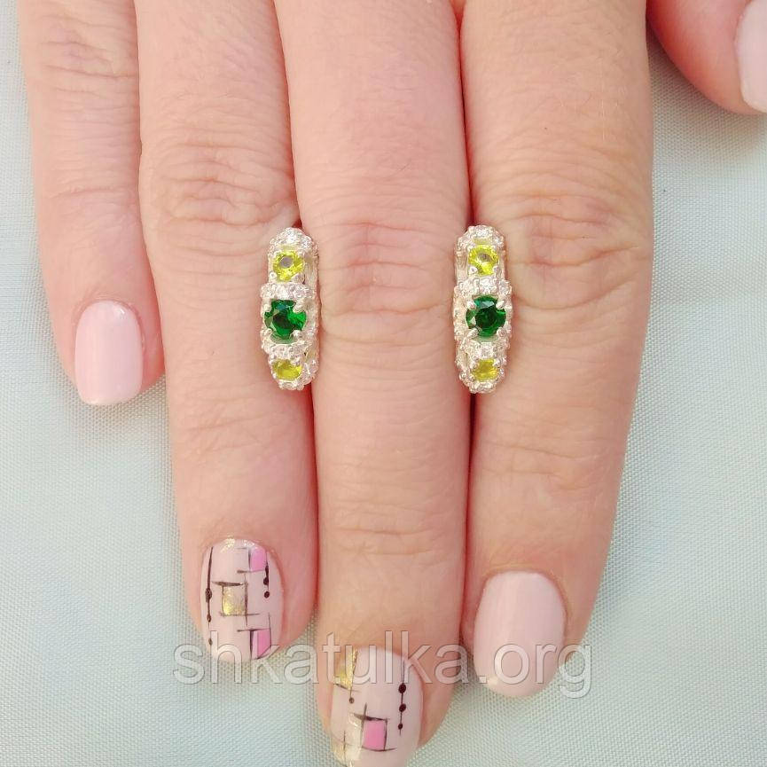 Сережки Ажур срібні із маленькими кольоровими кубічними цирконами