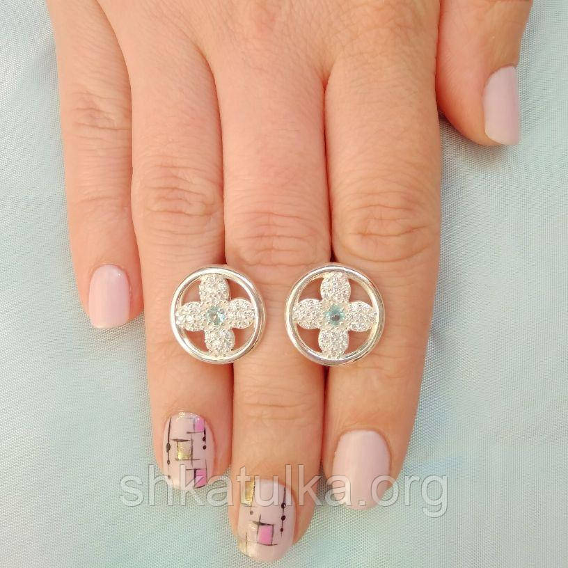 Сережки Хрест срібні із маленькими кубічними цирконами різного кольору