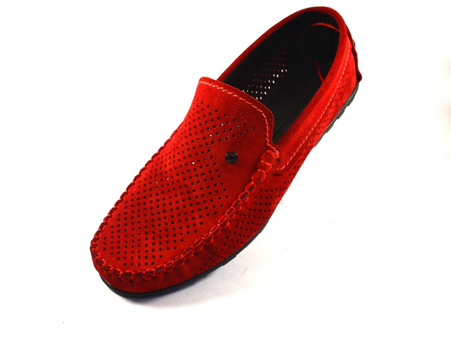 Rosso Avangard BS Special Red Perf Червоні замшеві мокасини літні з перфорацією чоловіче взуття великий розмір Rosso Avangard BS Special Red Perf