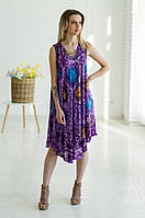 Легкий літній фіолетовий сарафан вільного крою з яскравим принтом і вишивкою №519-2