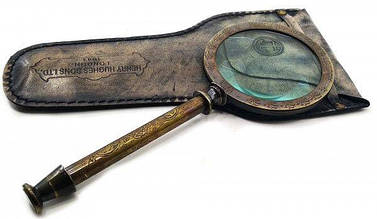 Лупа бронзовая в кожаном чехле Brass Magnifier in Leather Case