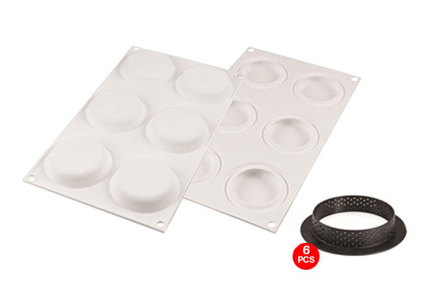 Форма для тарталеток "Kit Tarte Round Ring Ø80" 37.5х21х2см/90мл силіконова + 6 кілець Silikomart