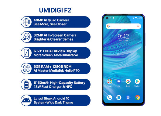 Смартфон UMIDIGI F2 синього кольору 6/128Gb NFC. Телефон UMIDIGI F2
