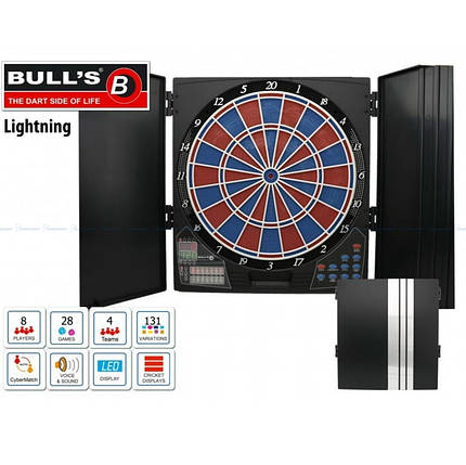 Дартс мішень електронна RB Bull's (Німеччина) в кабінеті-шафці + комплект дротиків в подарунок, фото 2
