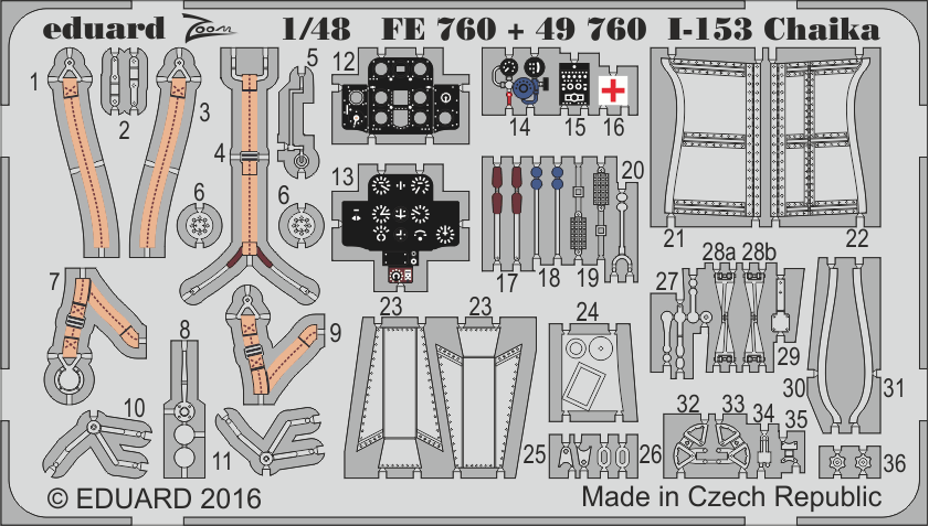 Фототравлення деталі для моделі літака І-153 "Чайка" (ICM). 1/48 EDUARD 49760