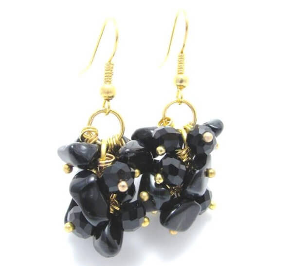 Сережки підвіски з натурального каменю Агат чорного кольору і кришталика, фото 1