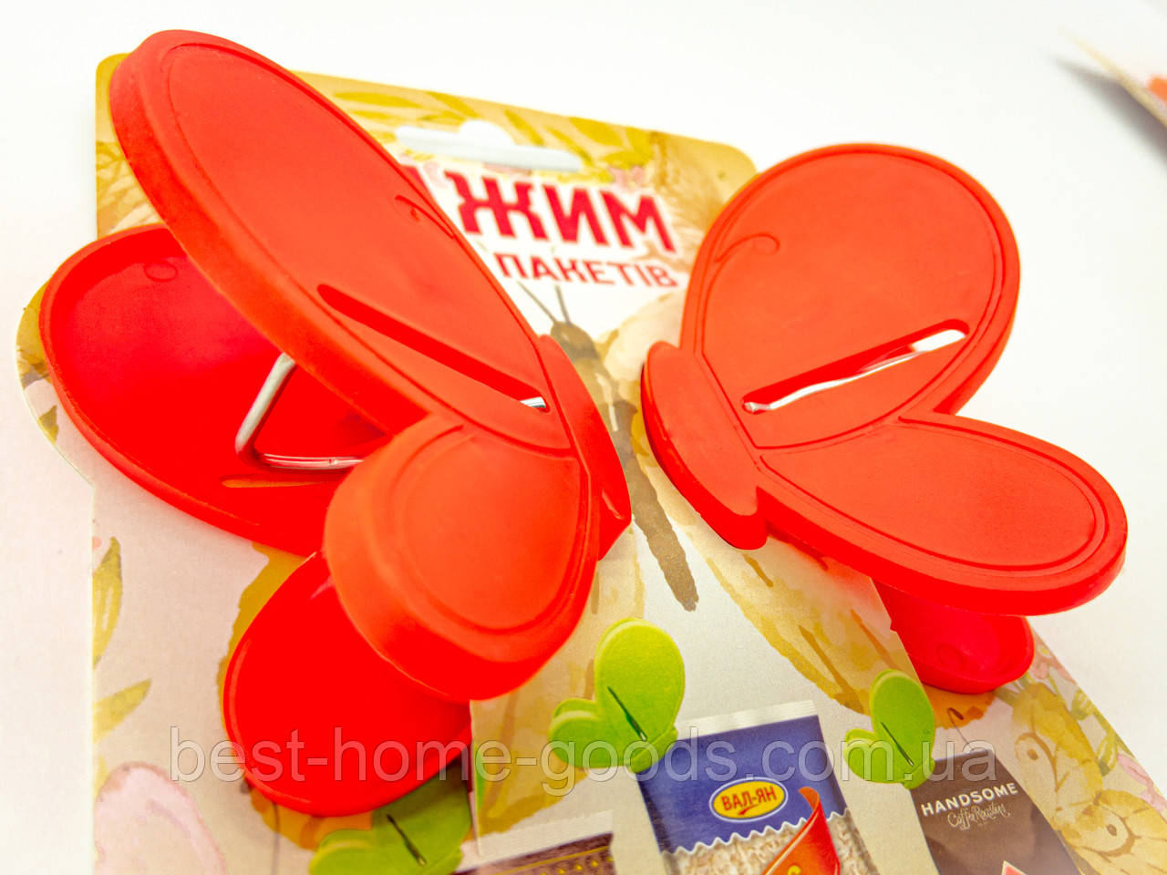 Декоративні затискачі для пакетів “Метелик” 2 шт – герметичні кліпси для чаю, кави, круп, корму – кухонні зажими із пластика, фото 1