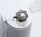 Срібна каблучка квітка з перлами Астра, фото 2