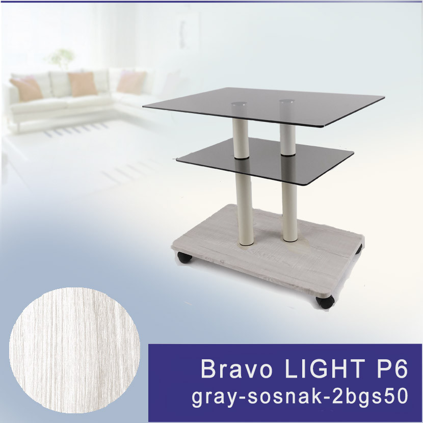 Скляний журнальний столик прямокутний Commus Bravo Light P6 gray-sosnak-2bgs50