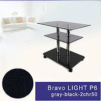 Скляний журнальний столик на коліщатках прямокутний Commus Bravo Light P6 gray-black-2chr50