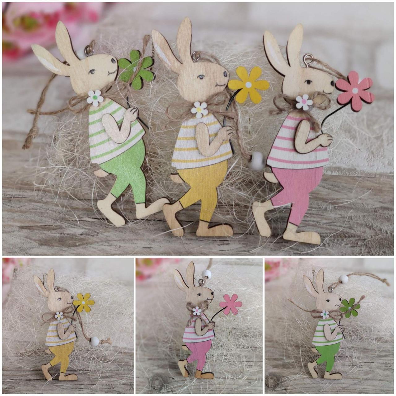 Підвіска "Кролик" великодній декор, із дерева, h-12 см, фото 1