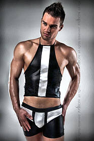 Чоловічий еротичний Комплект білизни чорні шортики та топік з білими елементами Passion 018 SET L/XL,