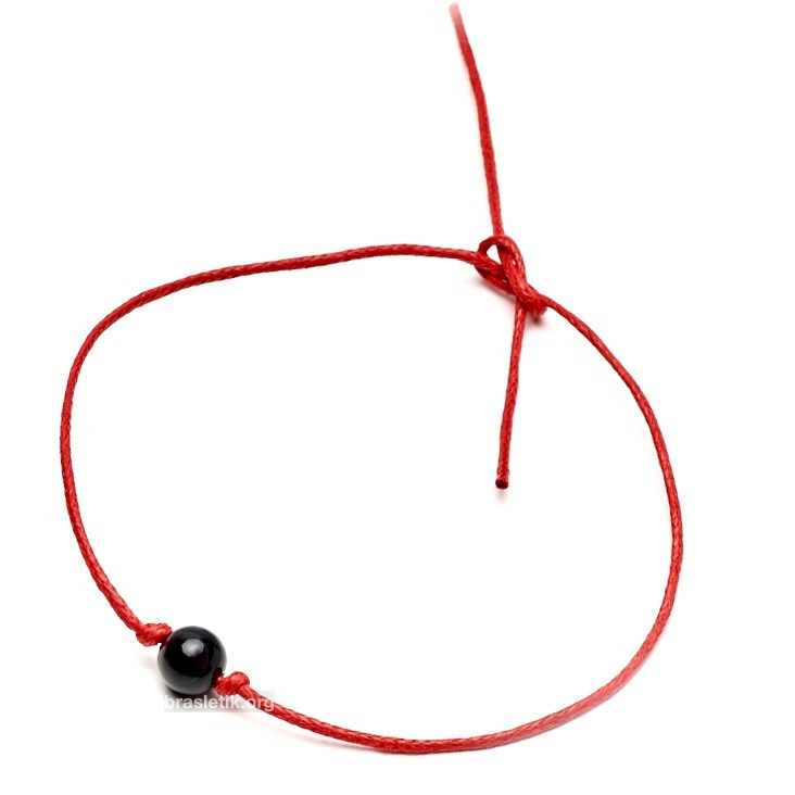 Браслет червона нитка Агат чорний, фото 1