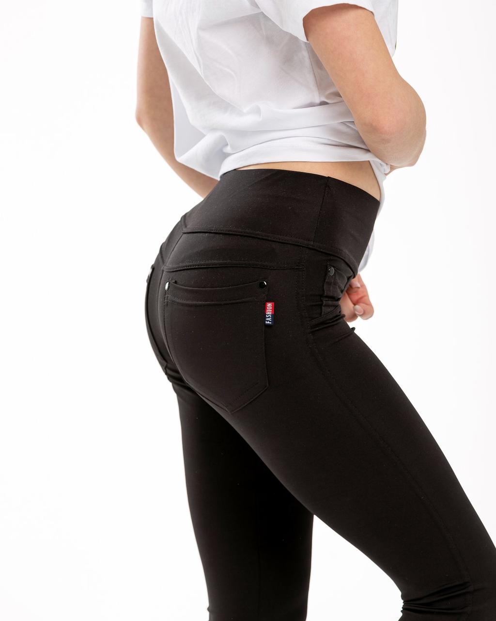 Легінси жіночі чорного кольору з мікродайвингу з кишенями і високою посадкою, фото 1