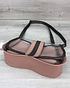 Рожева маленька прозора сумка з косметичкою молодіжна модна силіконова сумочка клатч через плече, фото 4