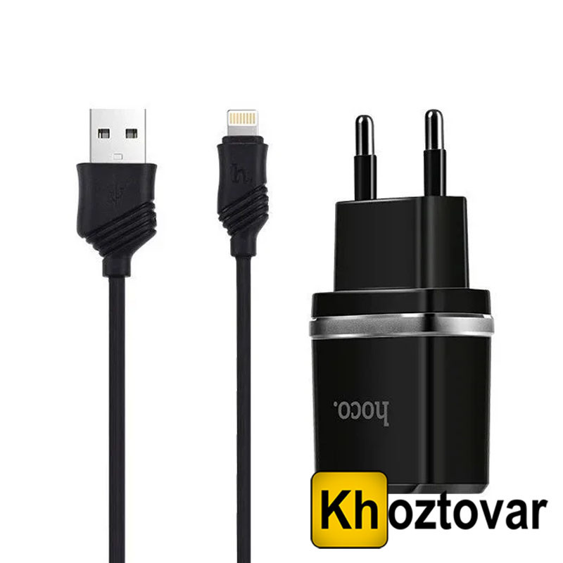 Зарядний пристрій на 2 USB-порти з кабелем Lightning Hoco C12