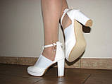 Весільні білі туфлі відкриті ботильйони на ремінці на стійкому каблуці 36 37 38 39 40, фото 6