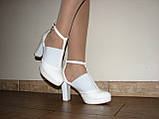 Весільні білі туфлі відкриті ботильйони на ремінці на стійкому каблуці 36 37 38 39 40, фото 7