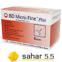Голки інсулінові для шприц-ручок БД Мікрофайн Плюс 6мм, 100шт. -BD Micro-Fine Plus