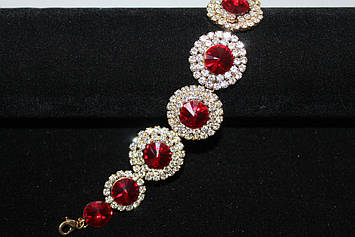 Романтичний золотий браслет з червоними каменями гірський кришталь