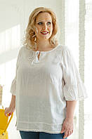 Стильна літня жіноча блуза льняна XXL білого кольору №845