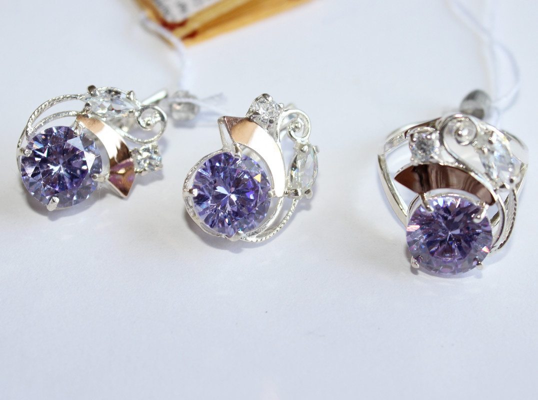 Срібний набір з каменем лаванда Карлі, фото 1