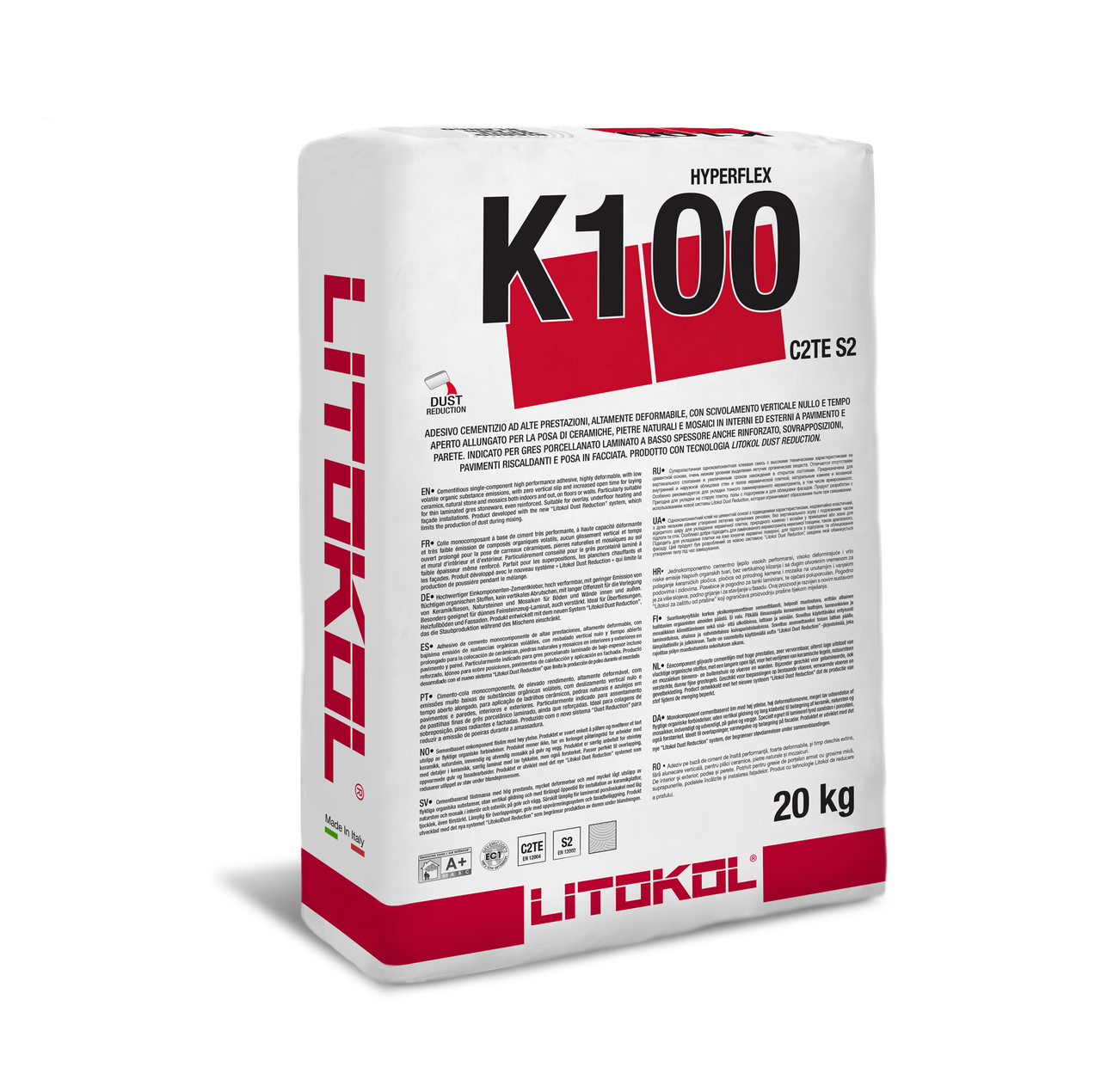 Клей для керамограніту, плитки, каменю Litokol Hyperflex K100 (білий) 20 кг